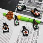 Silicone Focal Beads Halloween Dwarf Pumpkin Holding Brooms 20pcs 3