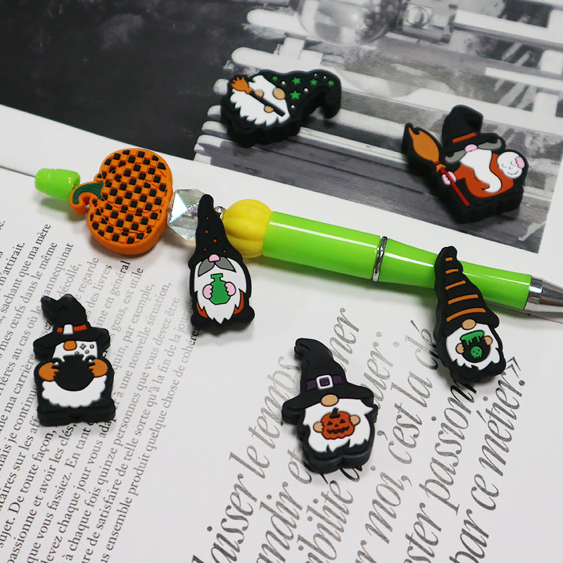 Silicone Focal Beads Halloween Dwarf Pumpkin Holding Brooms 20pcs 3