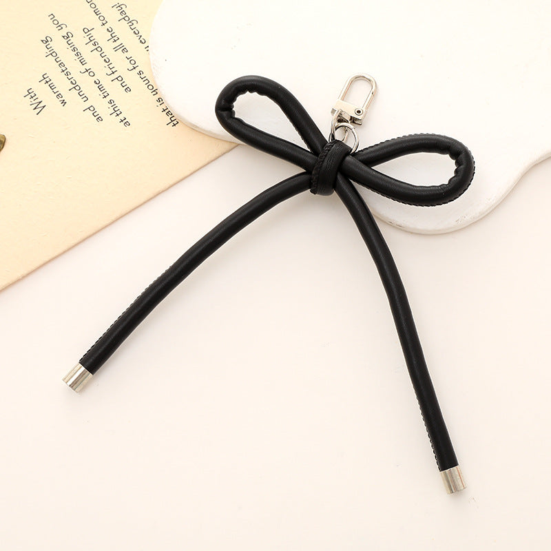 Colorful PU Leather Bow Keychain with Silver Tone Metal 3pcs 8