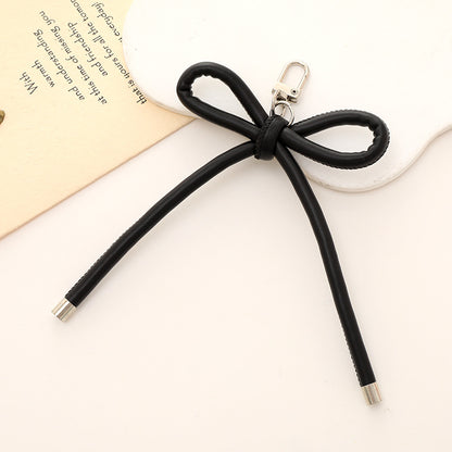 Colorful PU Leather Bow Keychain with Silver Tone Metal 3pcs 8