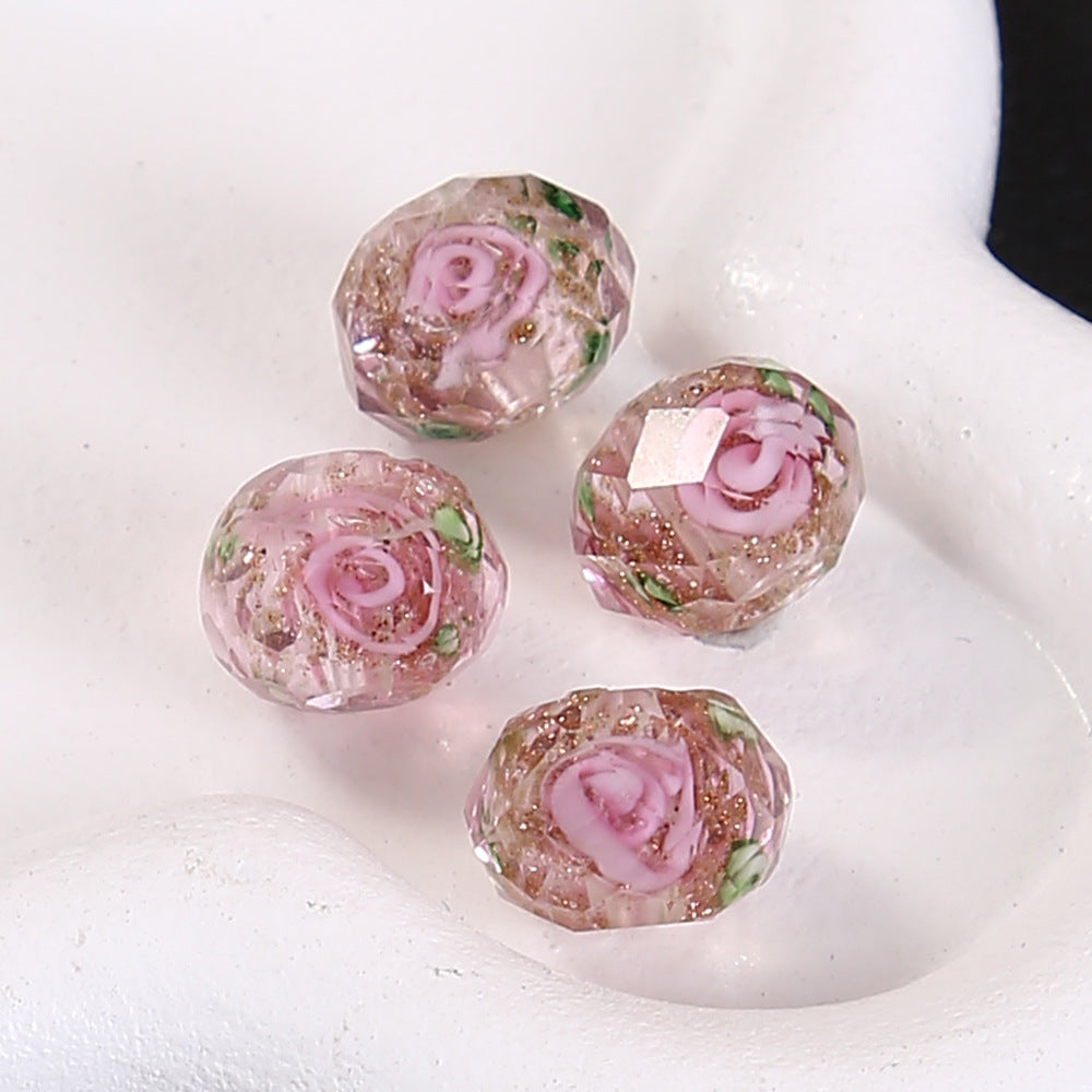 Faceted Flower Glass Beads 10mm Turquoise Painted 10pcs 3