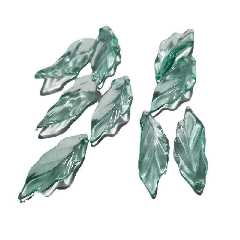 Czech Glass Beads Seaweed Leaf 14x37mm Translucent Green Blue Jasper 100pcs 5