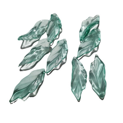 Czech Glass Beads Seaweed Leaf 14x37mm Translucent Green Blue Jasper 100pcs 5