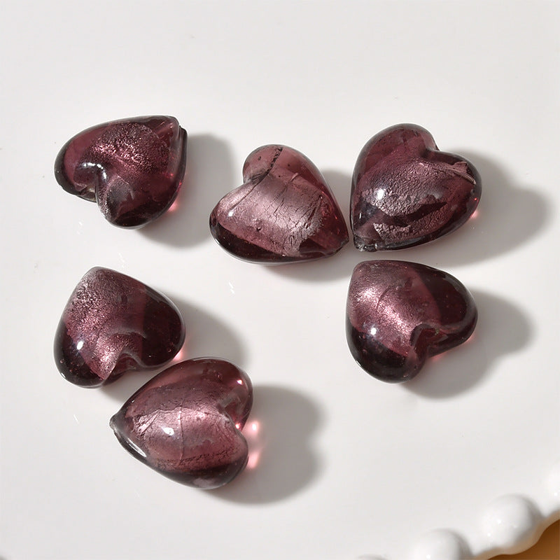 Lampwork Heart Glass Beads 10-20mm Transparent Silver Foil Filled 2pcs 6