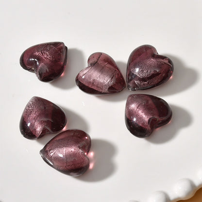 Lampwork Heart Glass Beads 10-20mm Transparent Silver Foil Filled 2pcs 6