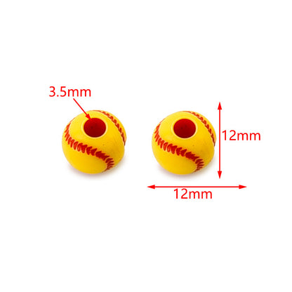 Printed Ball Series Acrylic Beads Colorful Sports Designs 100pcs 6