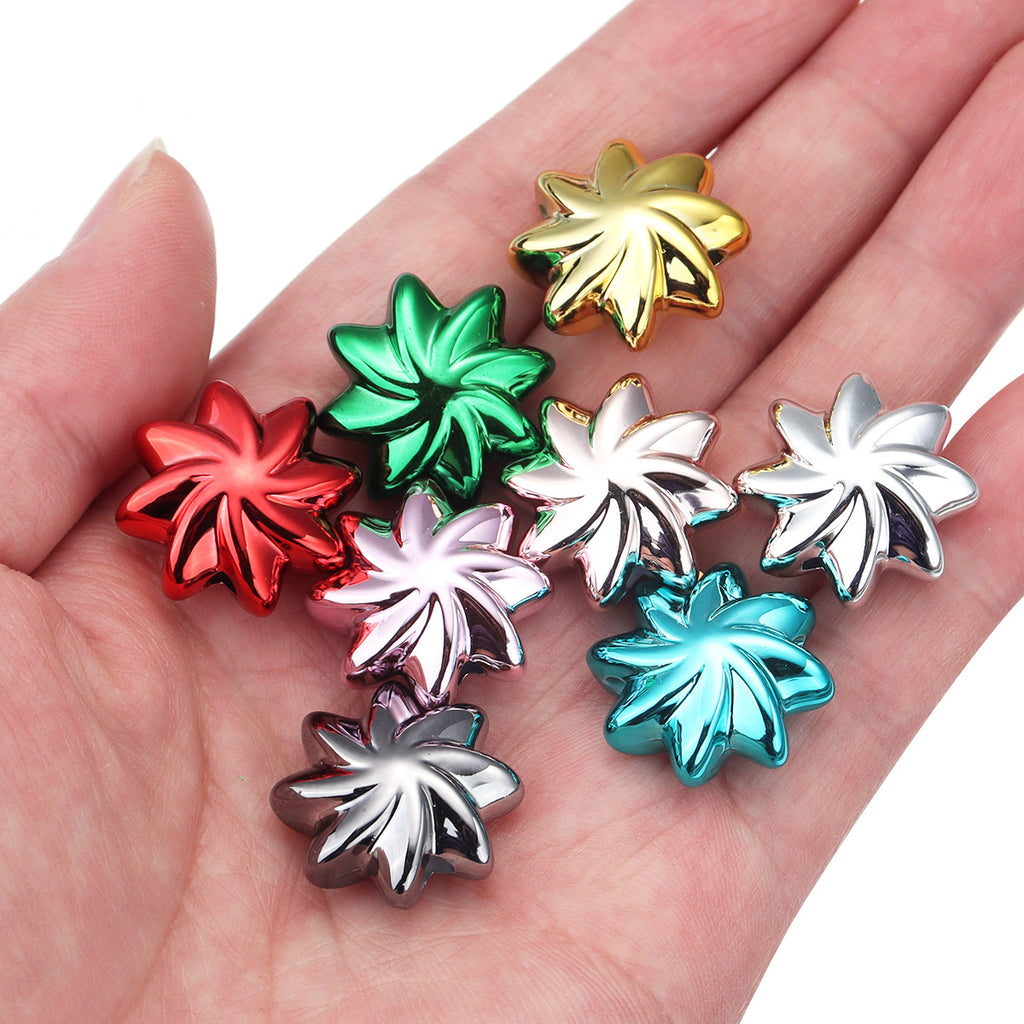 UV Plating Flower Acrylic Beads 20mm Metallic Finish 10pcs 3
