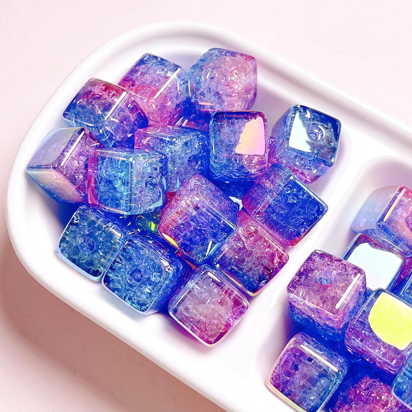 Plating Dual Color Gradient Crackle Square Acrylic Beads 16mm 10pcs 9