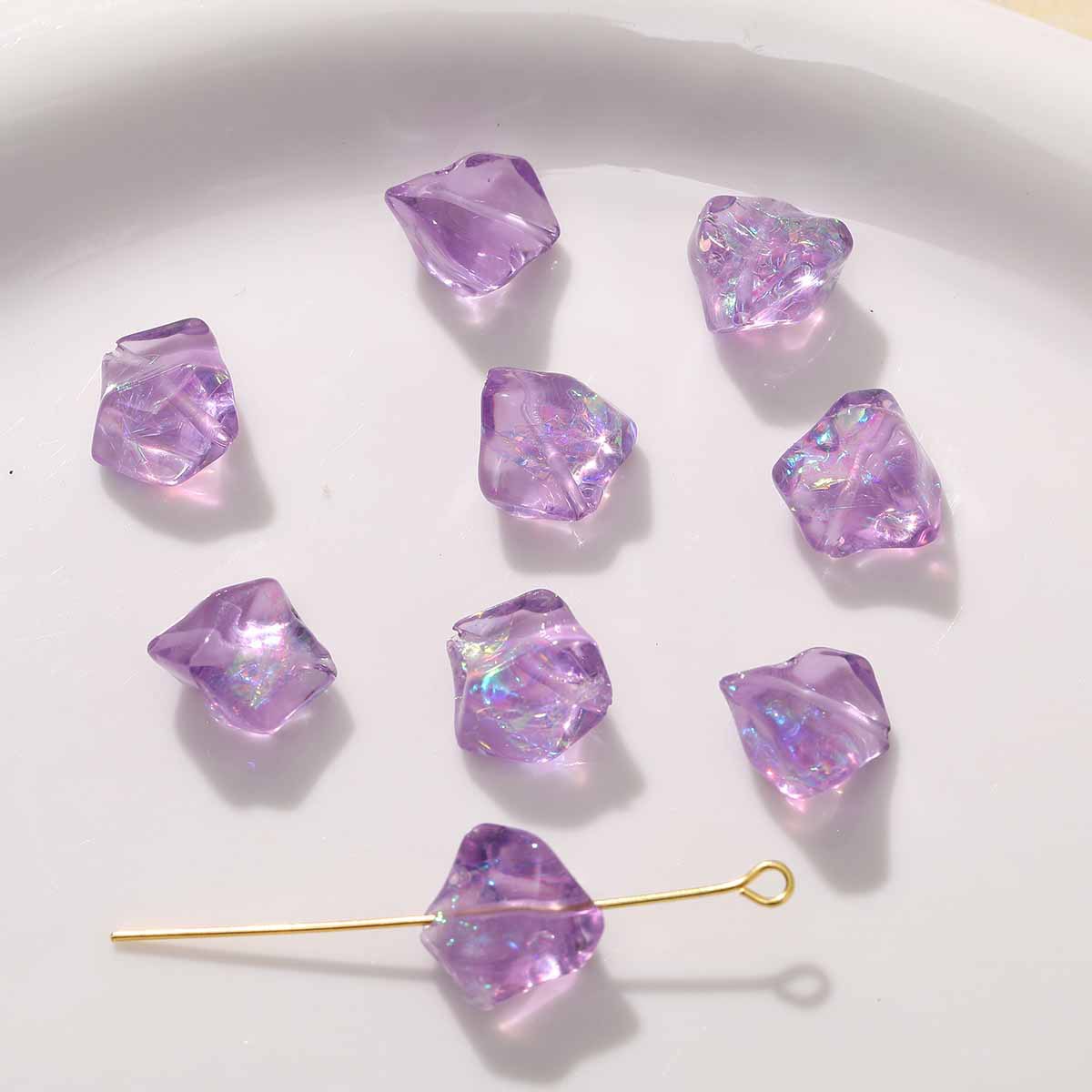 UV Plating Irregular Ice Cube Acrylic Beads 14mm Pink 10pcs 11