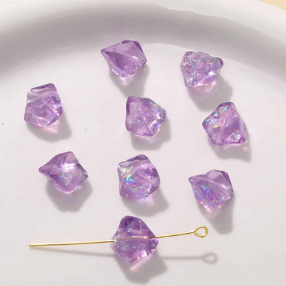 UV Plating Irregular Ice Cube Acrylic Beads 14mm Pink 10pcs 11
