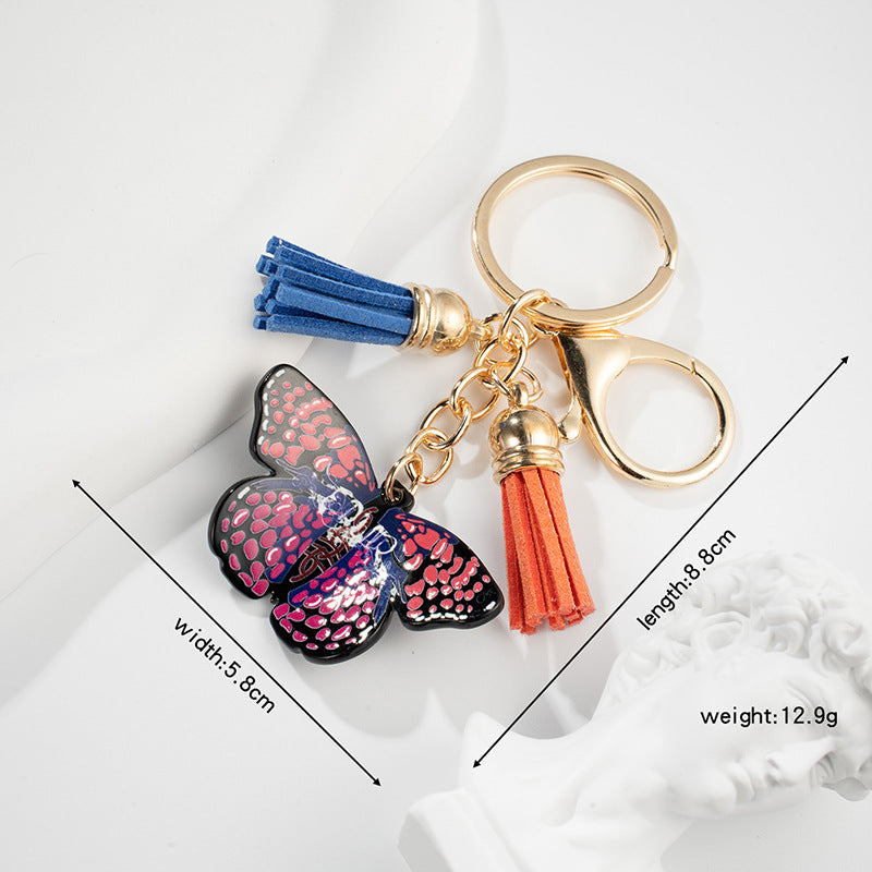Acrylic Butterfly Keychain Colorful Wings Tassel Charm 11