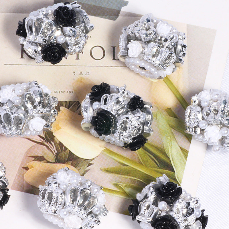 Crown Barrel Rhinestone Beads 23mm Silver Resin Alloy 5pcs 3