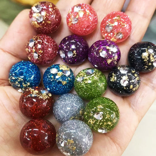 Vintage Rhinestone Embeded Resin Beads 16mm Sparkling Colors 10pcs