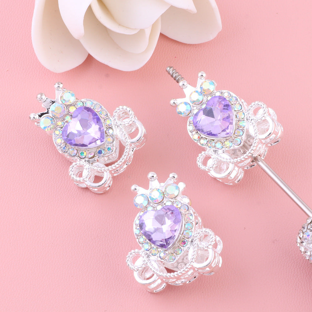 Heart Pumpkin Carriage Rhinestone Beads 28mm Alloy Pave Multi Color 5pcs 15
