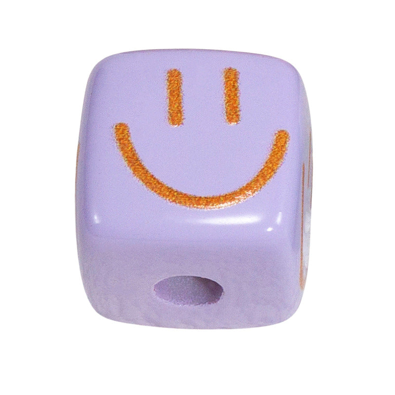 Colorful Smiling Face Acrylic Square Beads 14mm 10pcs 15