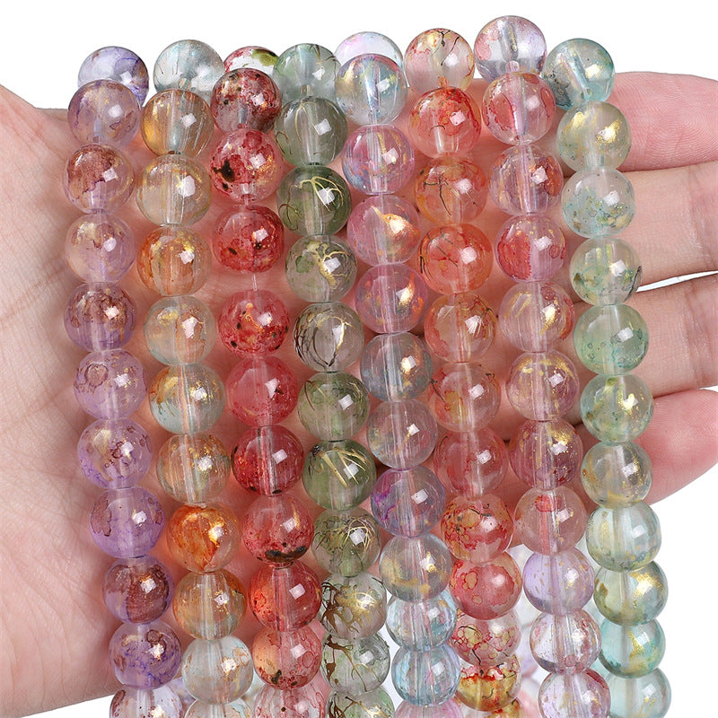 Ice Permeable Ink Dyeing Round Glass Beads 10mm Translucent Colors 30pcs 2