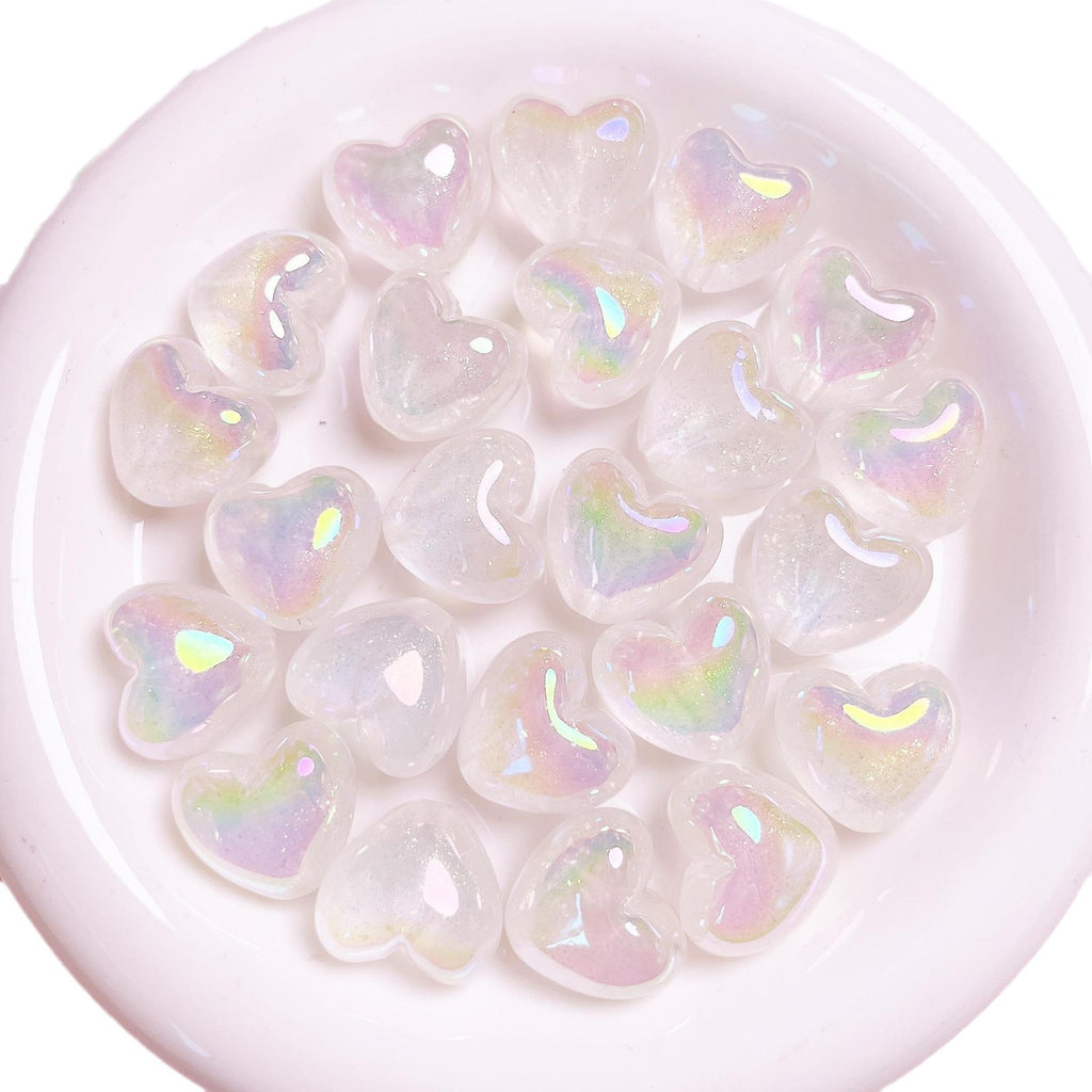 Glow Heart Acrylic Beads 21mm Glitter Iridescent Pastel 10pcs 5