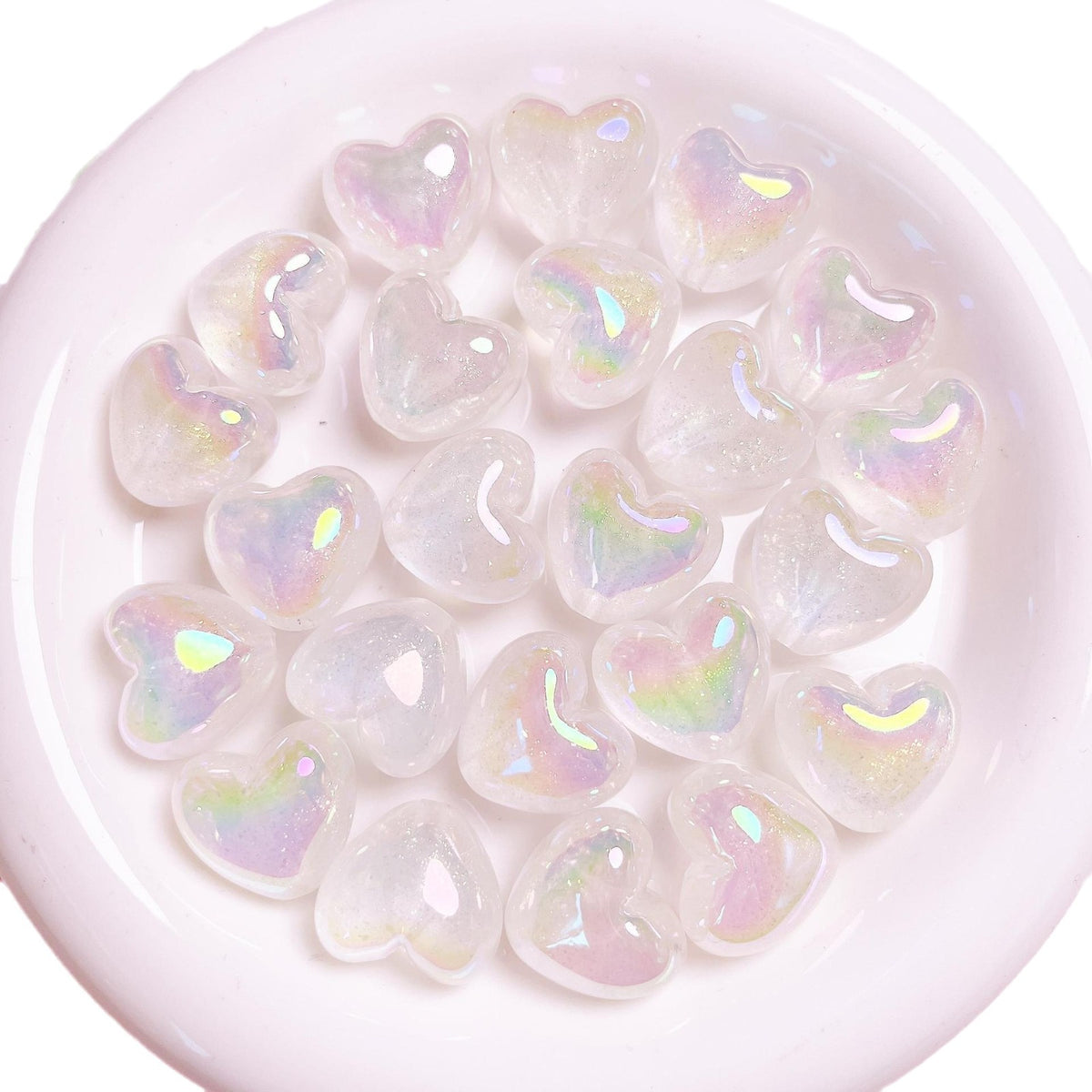 Glow Heart Acrylic Beads 21mm Glitter Iridescent Pastel 10pcs 5