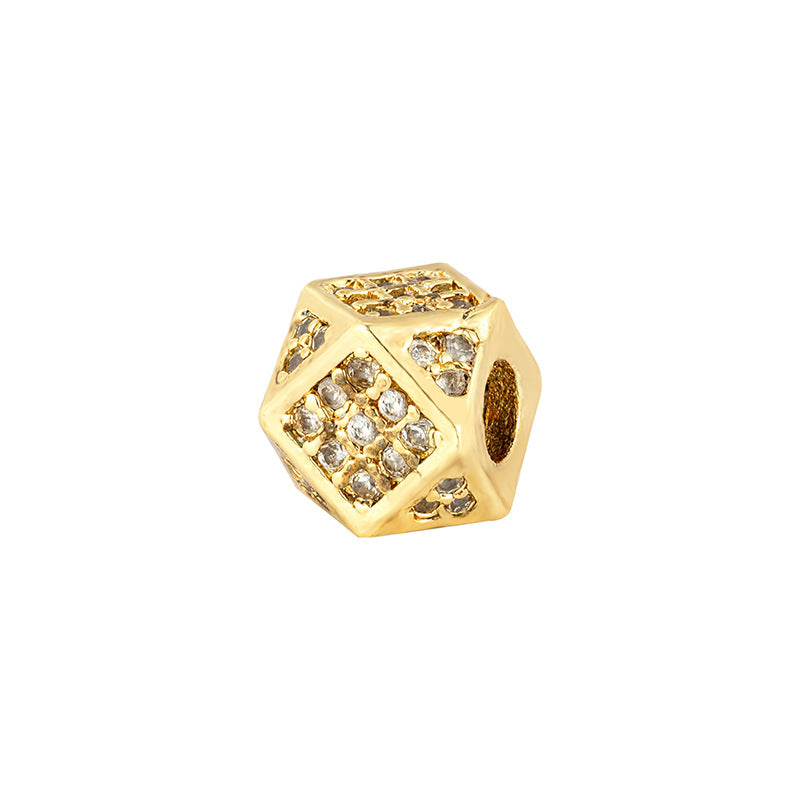 Polygon Brass Metal Beads 9mm Cubic Zirconia Inlaid 4pcs 2