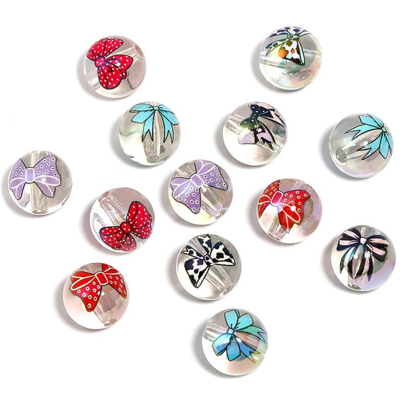Transparent Bow Printed Acrylic Beads 16mm Glossy Floating 50pcs 6