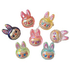 Iridescent Bunny Face Resin Beads 33mm Glossy UV Plating 5pcs 5