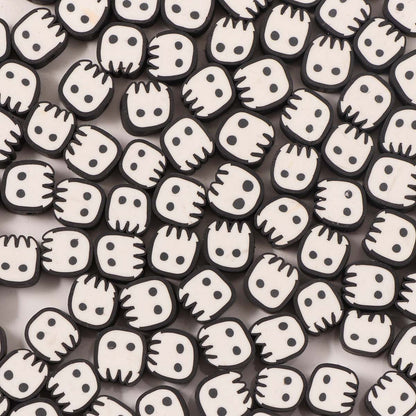 Halloween Ghost Flat Clay Beads 9mm Monochrome Polymer 100pcs 6