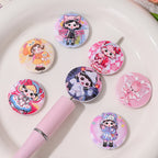 Flat Round Acrylic Beads 25mm Anime Pretty Girl Printed Resin 10pcs 2