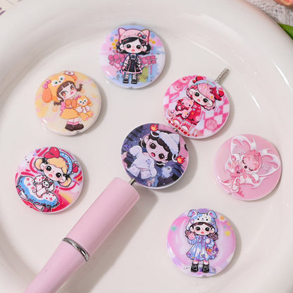 Flat Round Acrylic Beads 25mm Anime Pretty Girl Printed Resin 10pcs 2