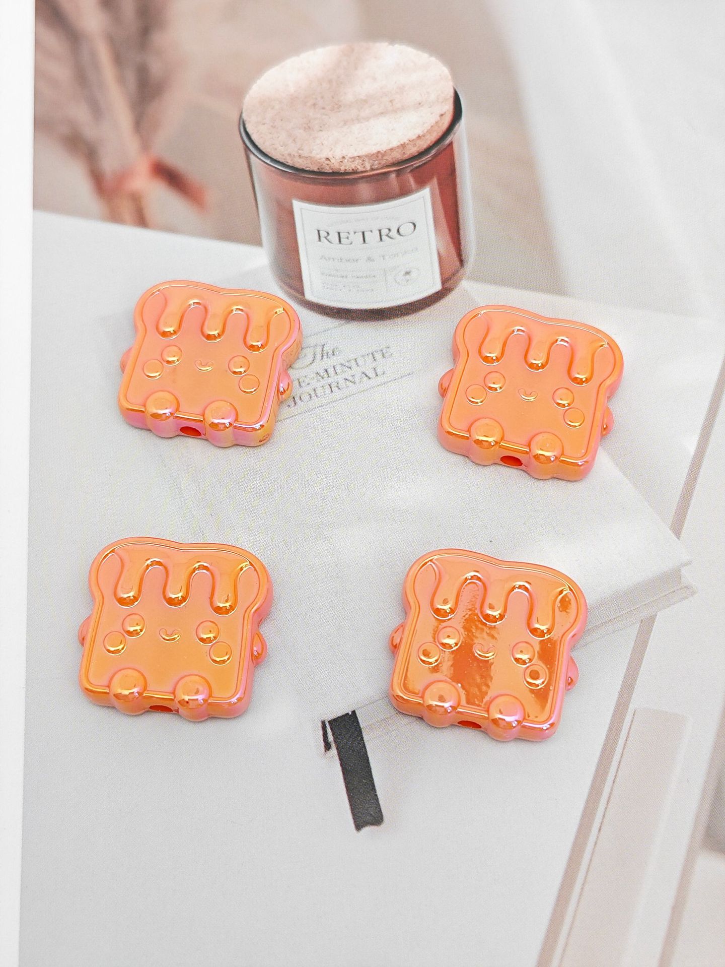 UV Plating Toast Baby Acrylic Flat Beads 24mm Colorful 50pcs 13