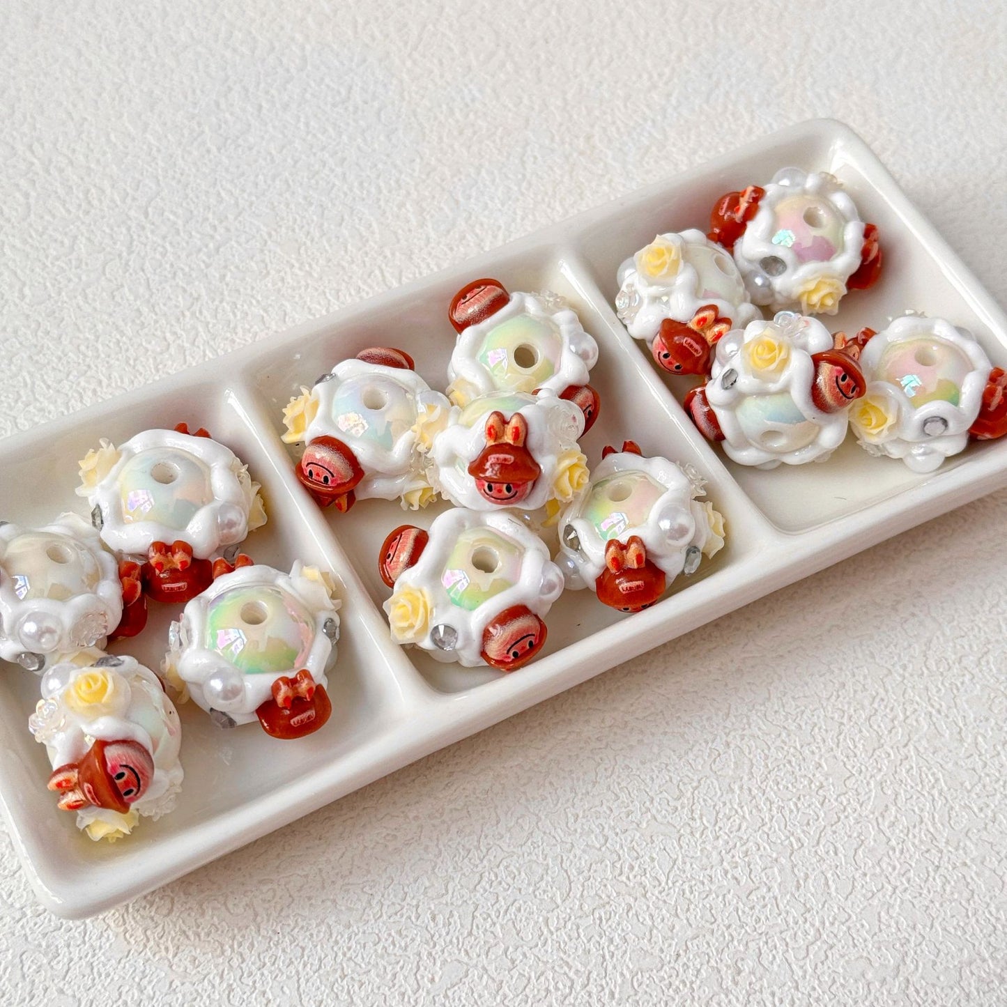 Hand Painted Floral Labub Acrylic Beads 16mm 10pcs 9
