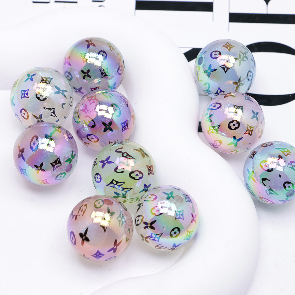 Plated Bubblegum Beads 20mm Pastel Rainbow Monogram Pattern 50pcs