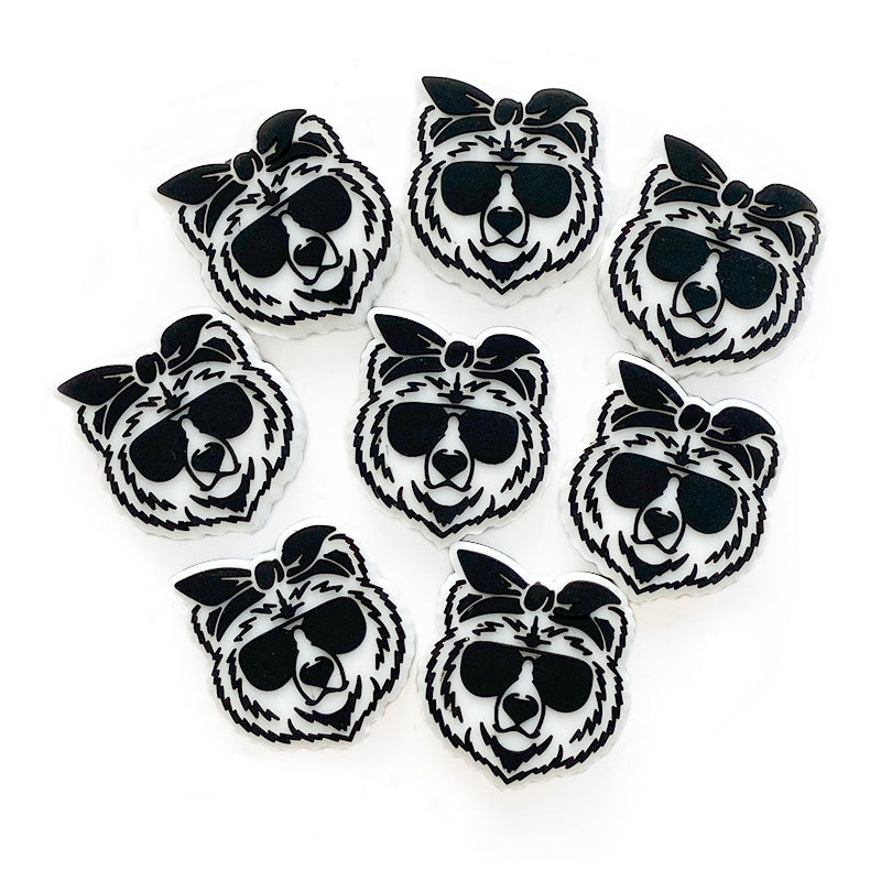 Silicone Focal Beads Tiger Bold Black Details Bow 20pcs 2