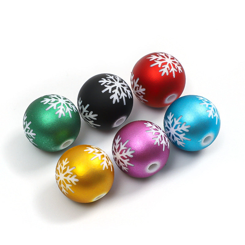 Rubberized Spray Painted Snowflake Acrylic Beads 16mm Christmas 100pcs 2