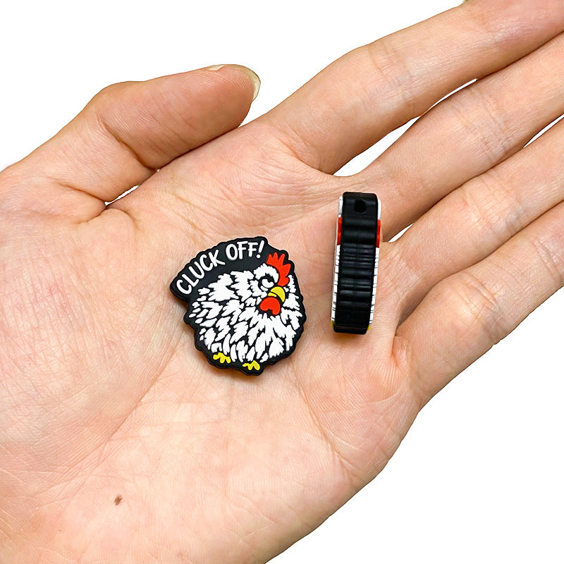 Silicone Focal Beads Chicken With Cluck Off Text 20pcs 5