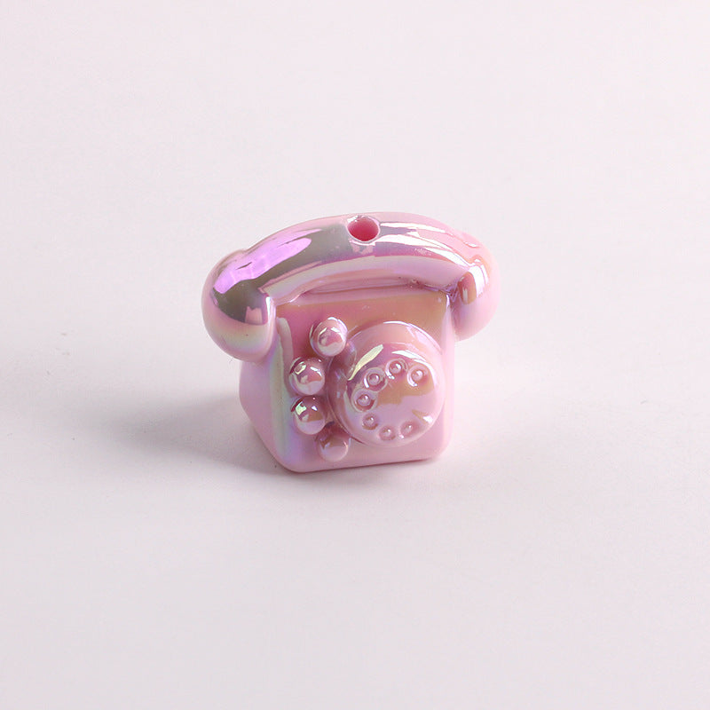 UV Plating Vintage 3D Landline Telephone Acrylic Beads 30mm 50pcs 8