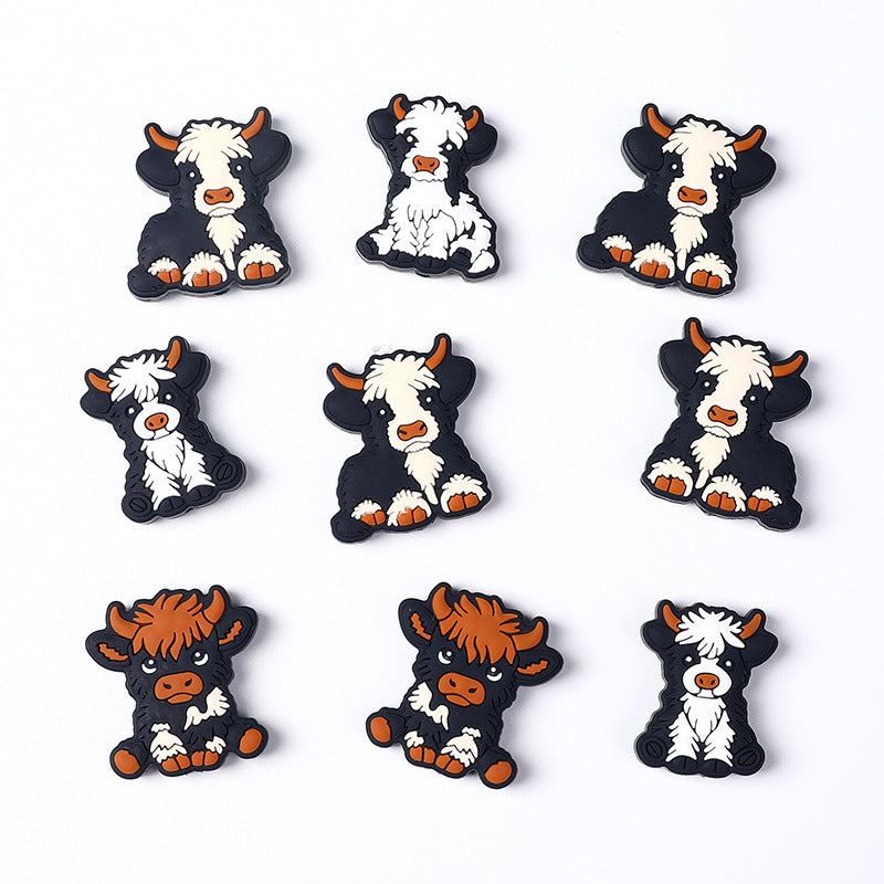 Silicone Focal Beads Dairy Cattle Highland Cow Sitting Pose