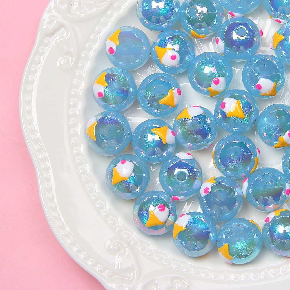 Hand Painted Daisy Bee Series Acrylic Beads 16mm Colorful Glossy 10pcs 22