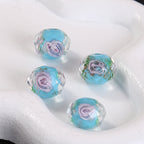 Faceted Flower Glass Beads 10mm Turquoise Painted 10pcs 6