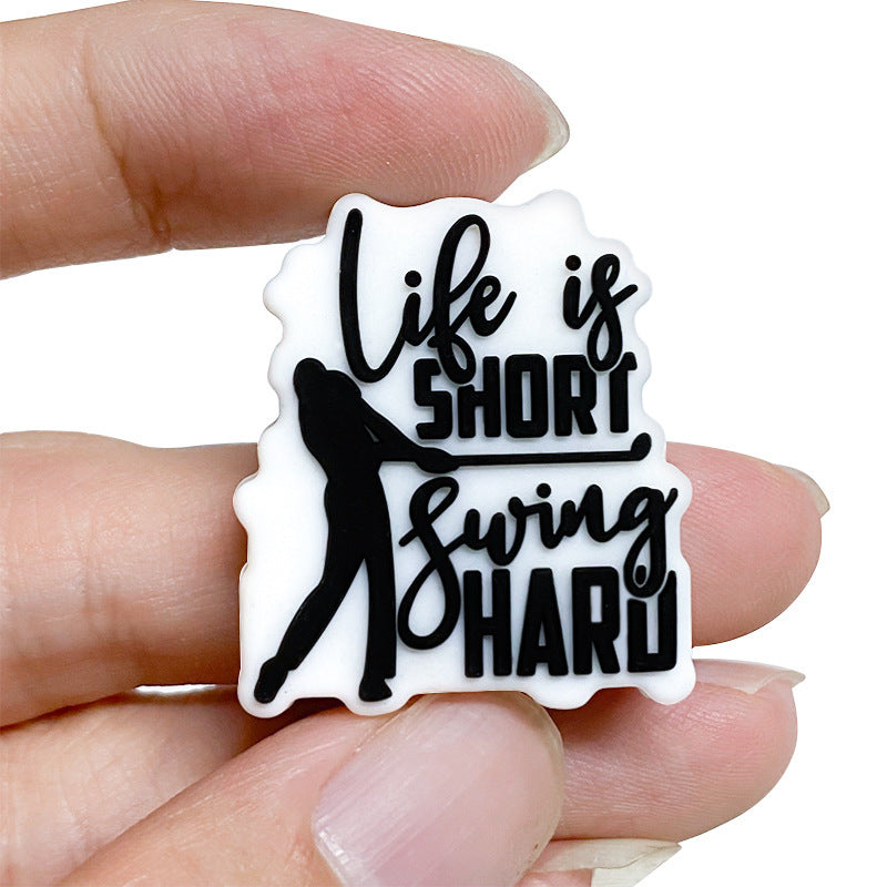Silicone Focal Beads Golf Boy Life Is Short Swing Hard Irregular Shape 20pcs 3