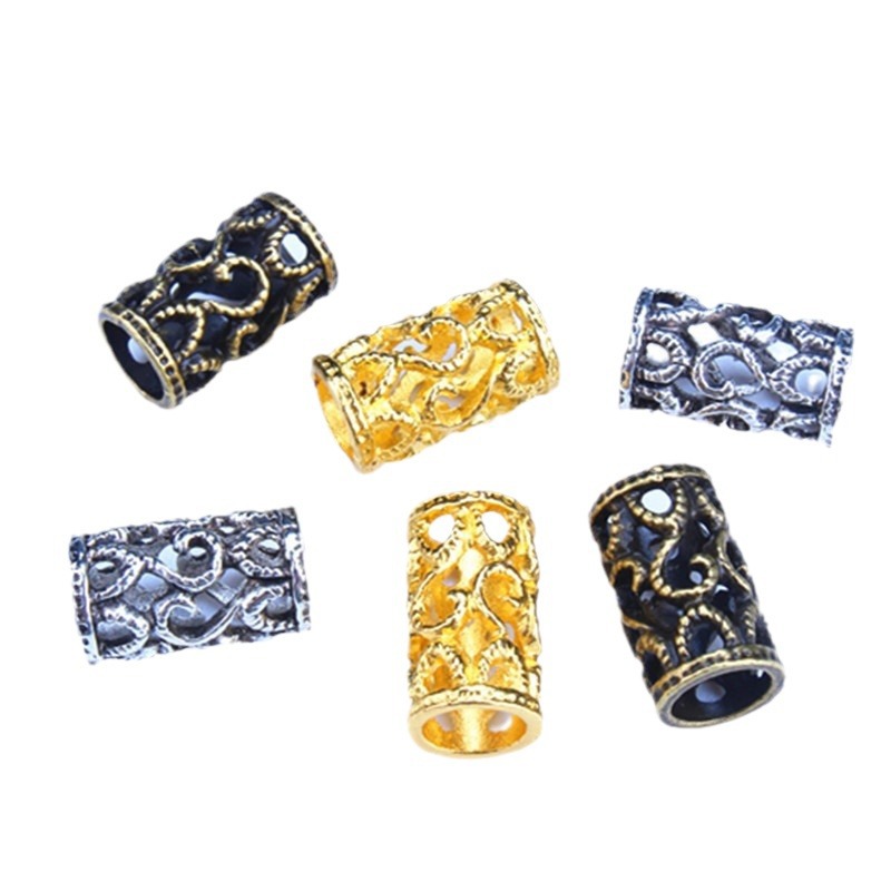 Tube Metal Beads 15mm Vintage Hollowed-Out Zinc Alloy 2pcs 4