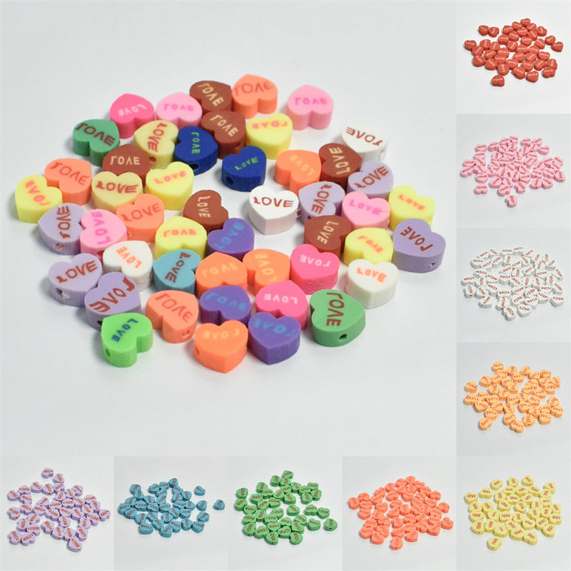 Heart Clay Beads 10mm Pink LOVE Letters Polymer 100pcs 2