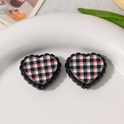 Checkered Lace Heart Acrylic Beads 26mm Colorful Mixed 10pcs 13