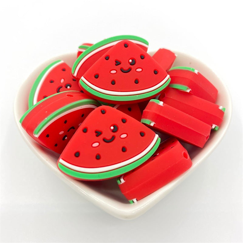 Silicone Focal Beads Watermelon Smiling Face Vibrant Colors 10pcs 3
