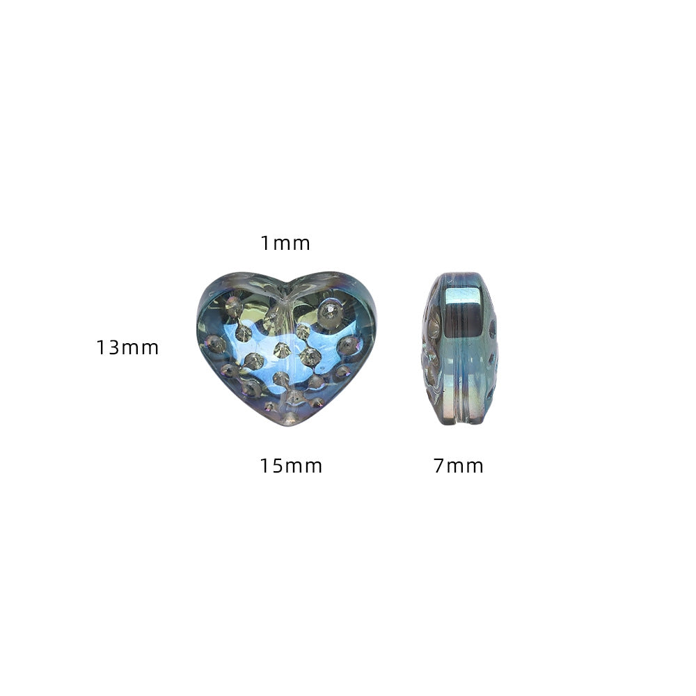 Electroplated Heart Glass Beads 13x15mm Peach Metallic 20pcs 2