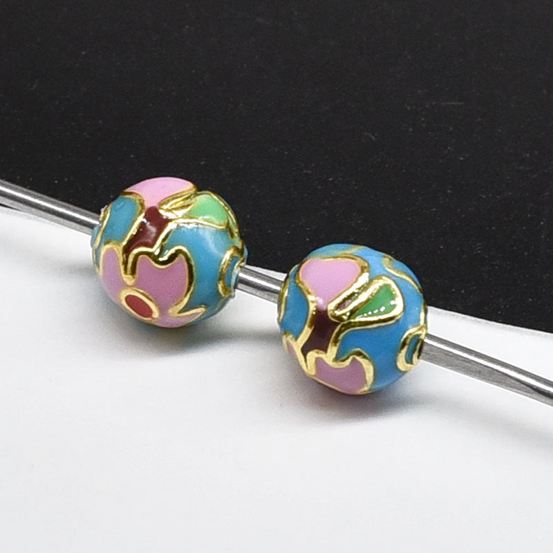 Flower Leaf Pattern Metal Beads 6/8/10mm Colorful Cloisonne Enamel 10pcs 14