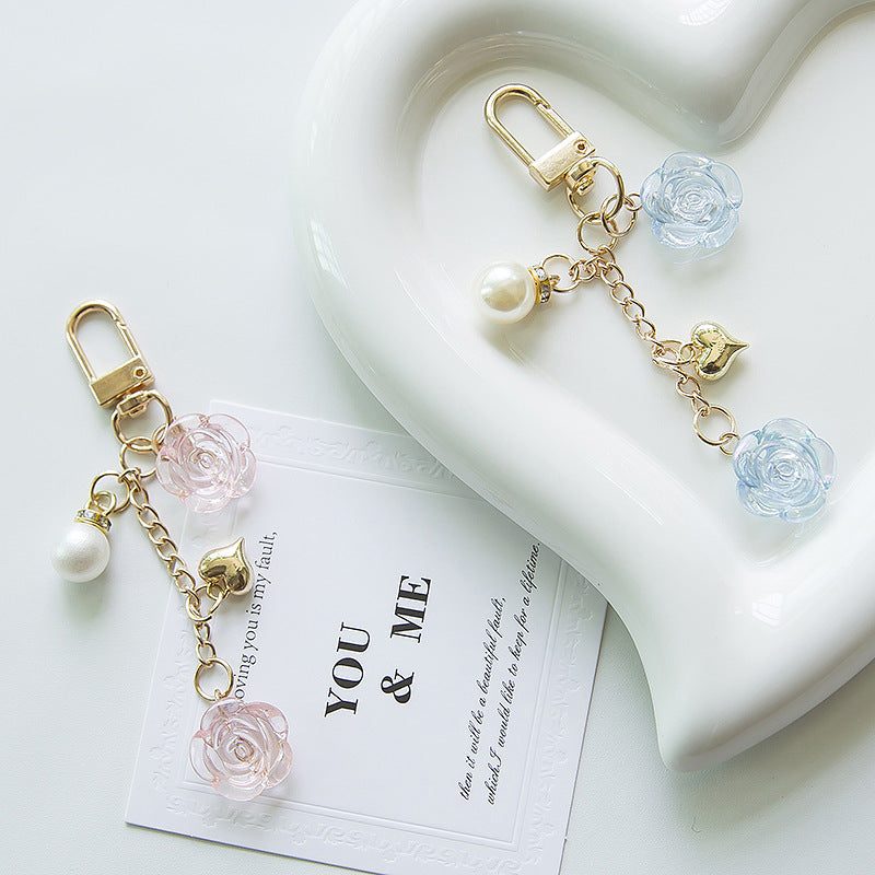 Resin Lavender Rose Keychain with Pearl and Gold Heart Charm 5