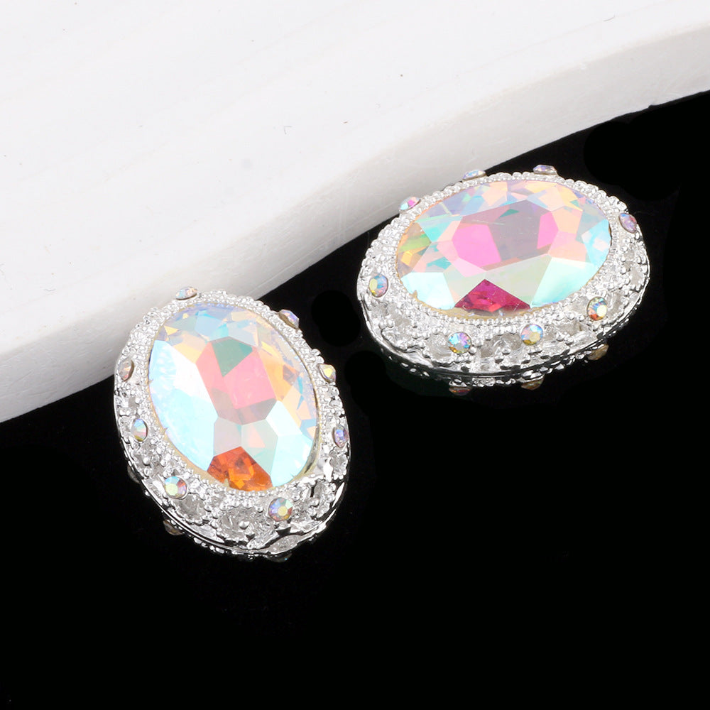 Double-Sided Heart Rhinestone Beads 22mm Alloy Encrusted 10pcs 17