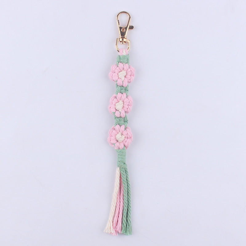 Handmade Woven Flower Keychain Cotton Polyester Gold Clasp 5
