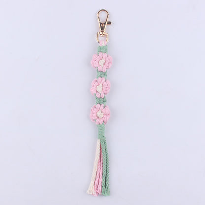 Handmade Woven Flower Keychain Cotton Polyester Gold Clasp 5