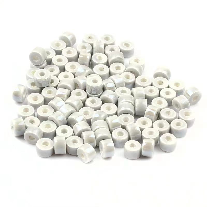 Cylindrical Ceramic Beads 6mm Glossy Rainbow Spacer 10pcs 18